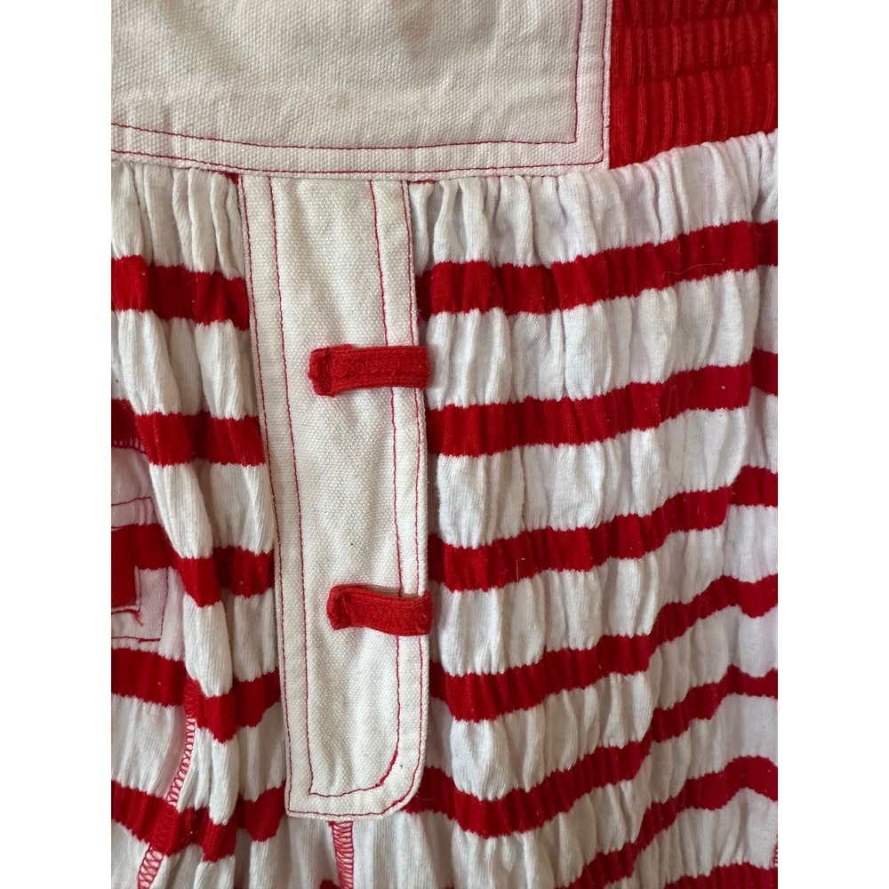 Phyllis Sues Vintage Red White Striped Crinkle Pants Tropical Patch Retro Small - Picture 7 of 16